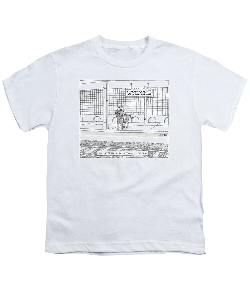 Cowboy Youth T-Shirt featuring the drawing New Yorker January 22nd, 2007 by Jack Ziegler