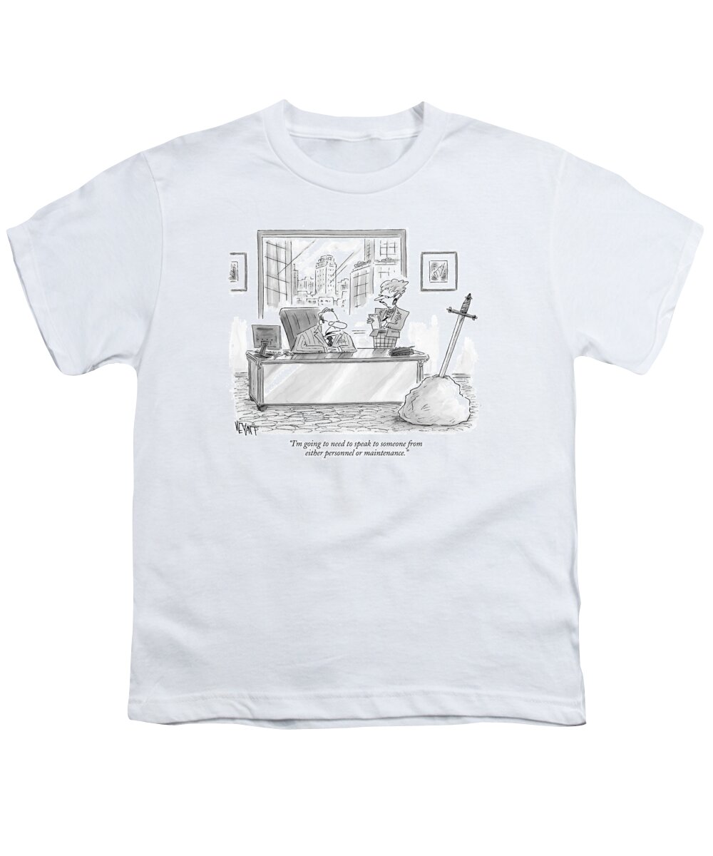 Ancient History Myths King Arthur The Sword And The Stone

(boss To Secretary Regarding A Stone With A Sword In It In His Office. ) 122188  Cwe Christopher Weyant Youth T-Shirt featuring the drawing I'm Going To Need To Speak To Someone From Either by Christopher Weyant