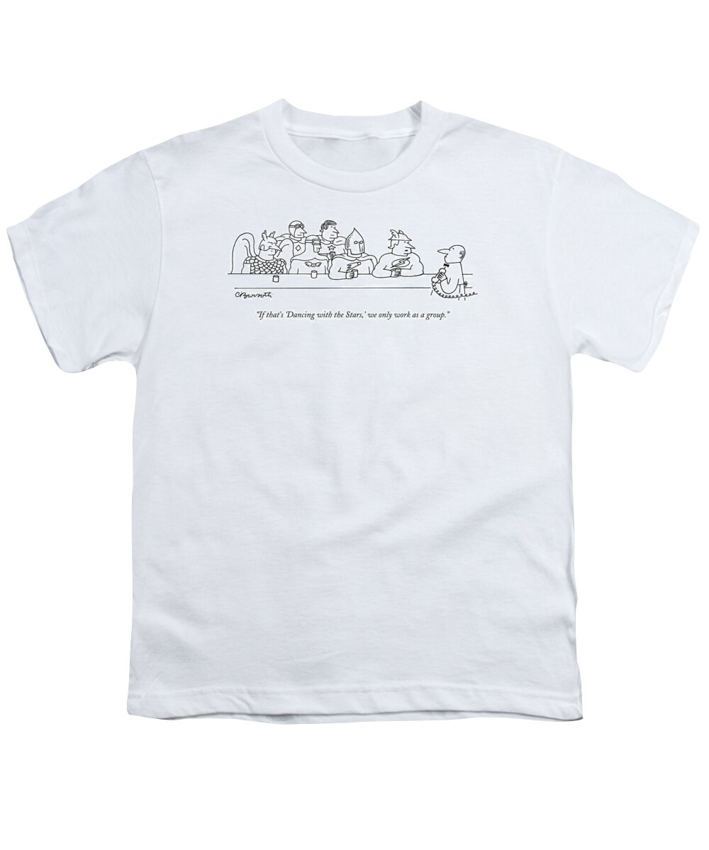 Television Fictional Characters Entertainment Dance Reality Show Compete Competition Relationship Cartoons

(a Bunch Of Superheroes Responding To A Phone Call At A Bar.) 121815 Cba Charles Barsotti Youth T-Shirt featuring the drawing If That's 'dancing With The Stars by Charles Barsotti