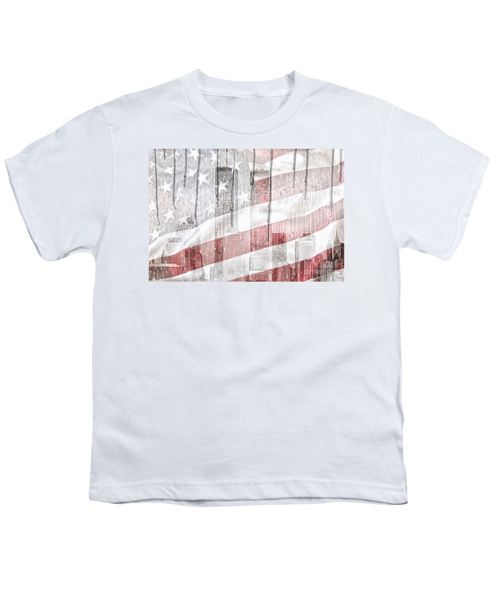 9 11 Youth T-Shirt featuring the mixed media 9 11 by Mo T