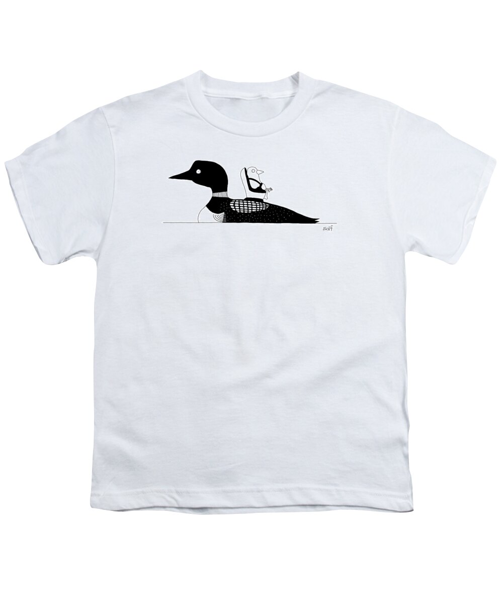 Baby Youth T-Shirt featuring the drawing A Baby Duck In A Tiny Car Seat On The Mother by Seth Fleishman