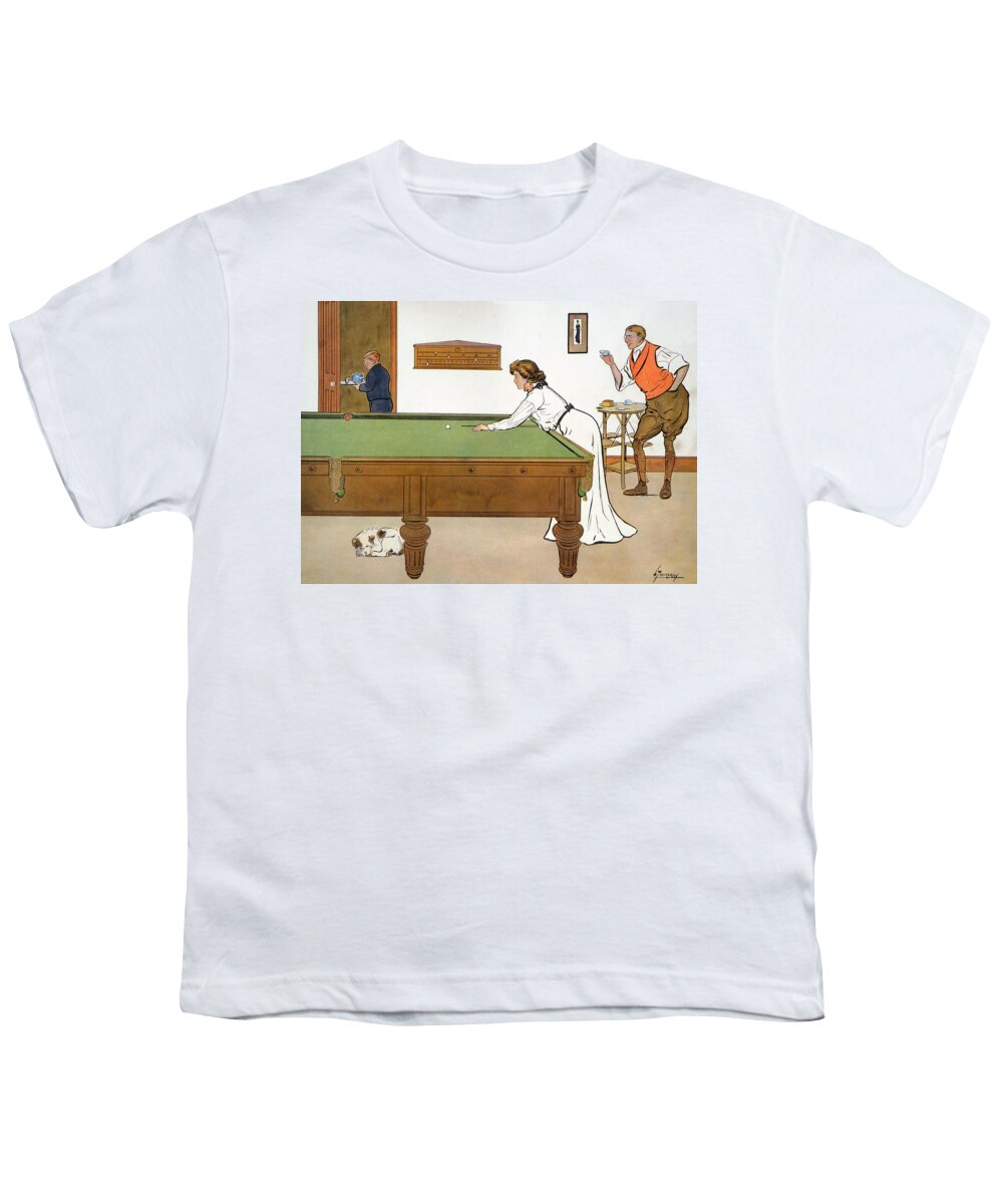 Billiards Youth T-Shirt featuring the drawing A Billiards Match by Lance Thackeray