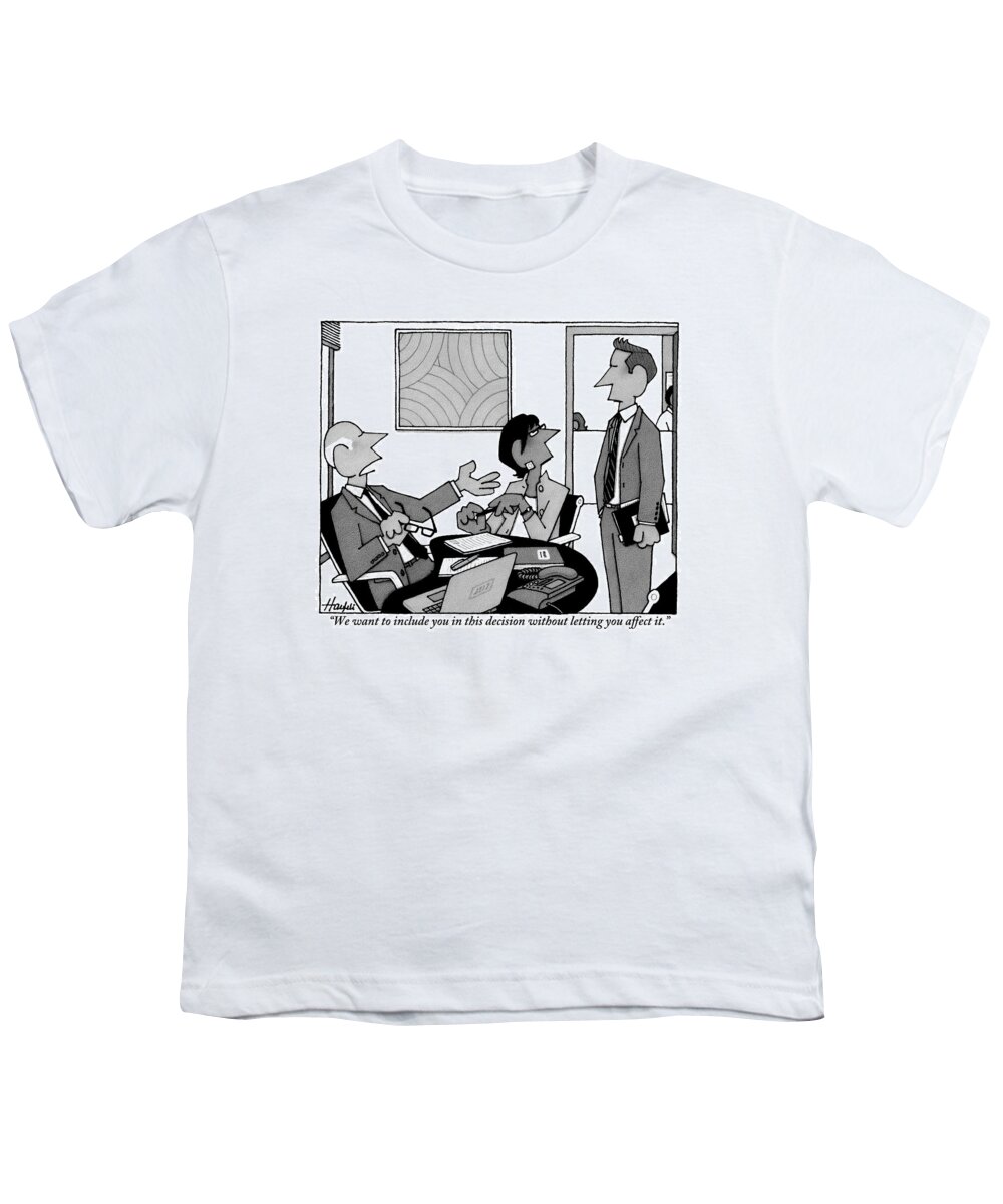 Businessmen Youth T-Shirt featuring the drawing A Boss Addresses One Of His Employees by William Haefeli