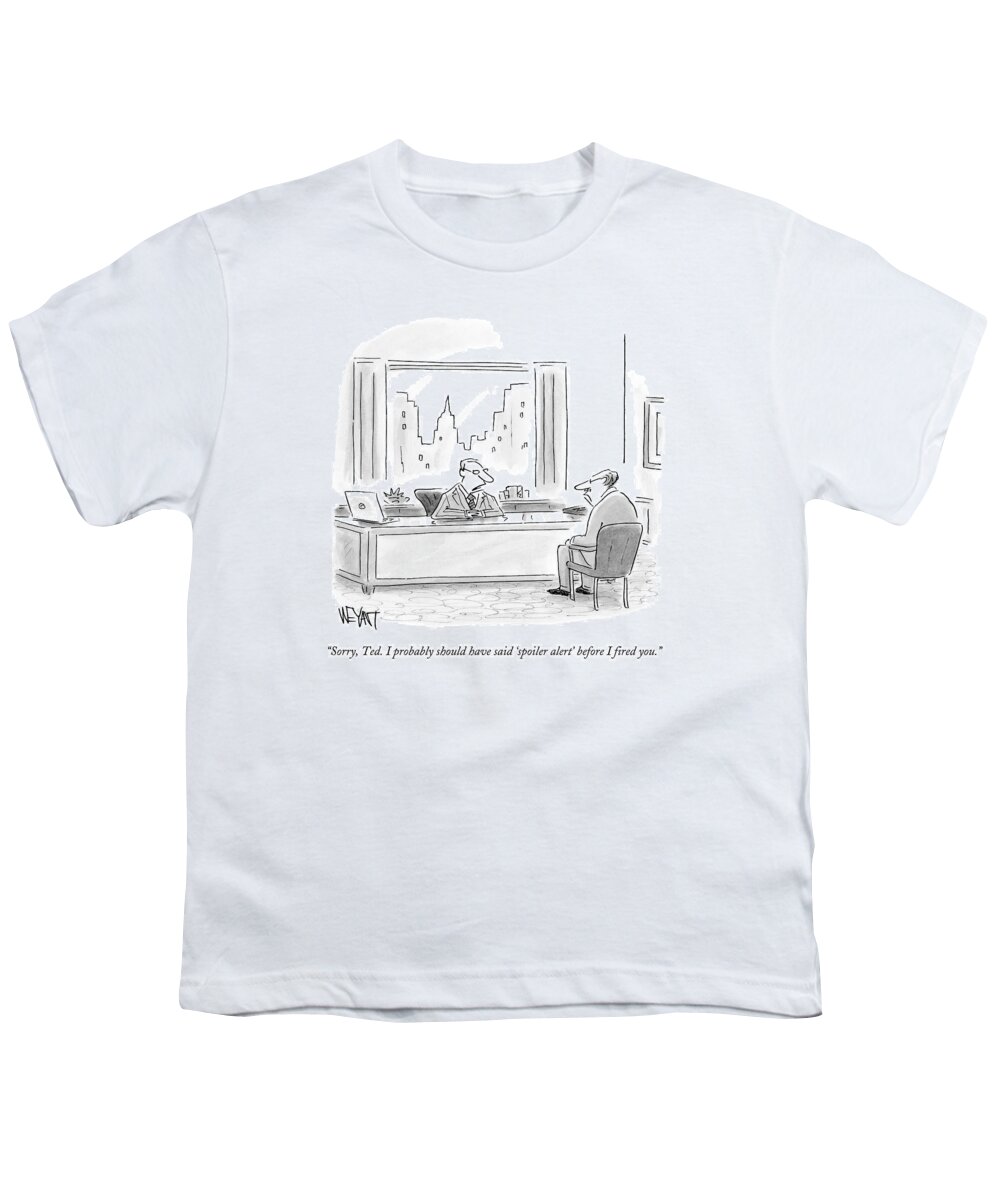Spoilers Youth T-Shirt featuring the drawing A Boss Speaks To An Employee Who Sits by Christopher Weyant