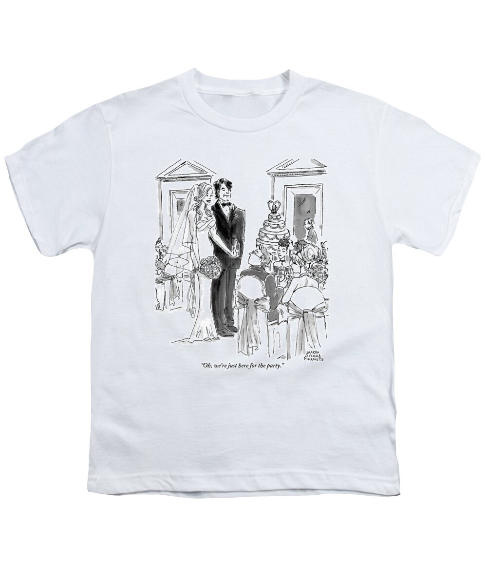 Marriages Youth T-Shirt featuring the drawing A Bride And Groom To The Guests At Their Wedding by Marisa Acocella Marchetto