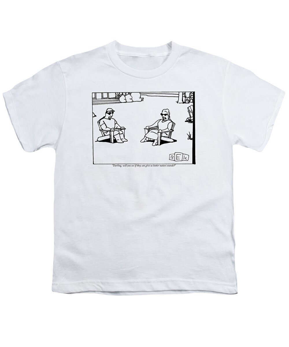 Vacation Youth T-Shirt featuring the drawing A Couple Are Sitting And Talking On Lawn Chairs by Bruce Eric Kaplan
