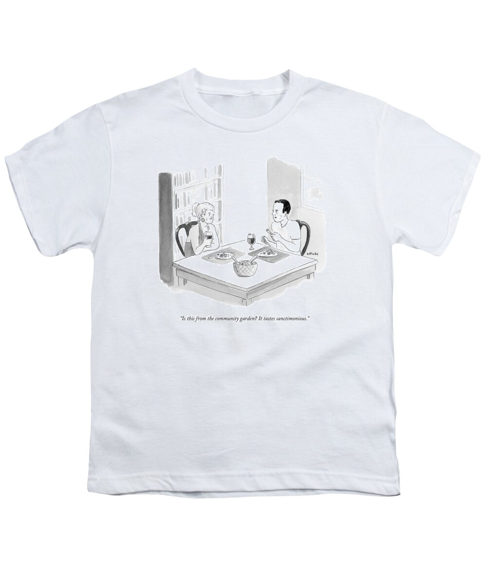 Organic Youth T-Shirt featuring the drawing A Couple Eats Dinner by Emily Flake