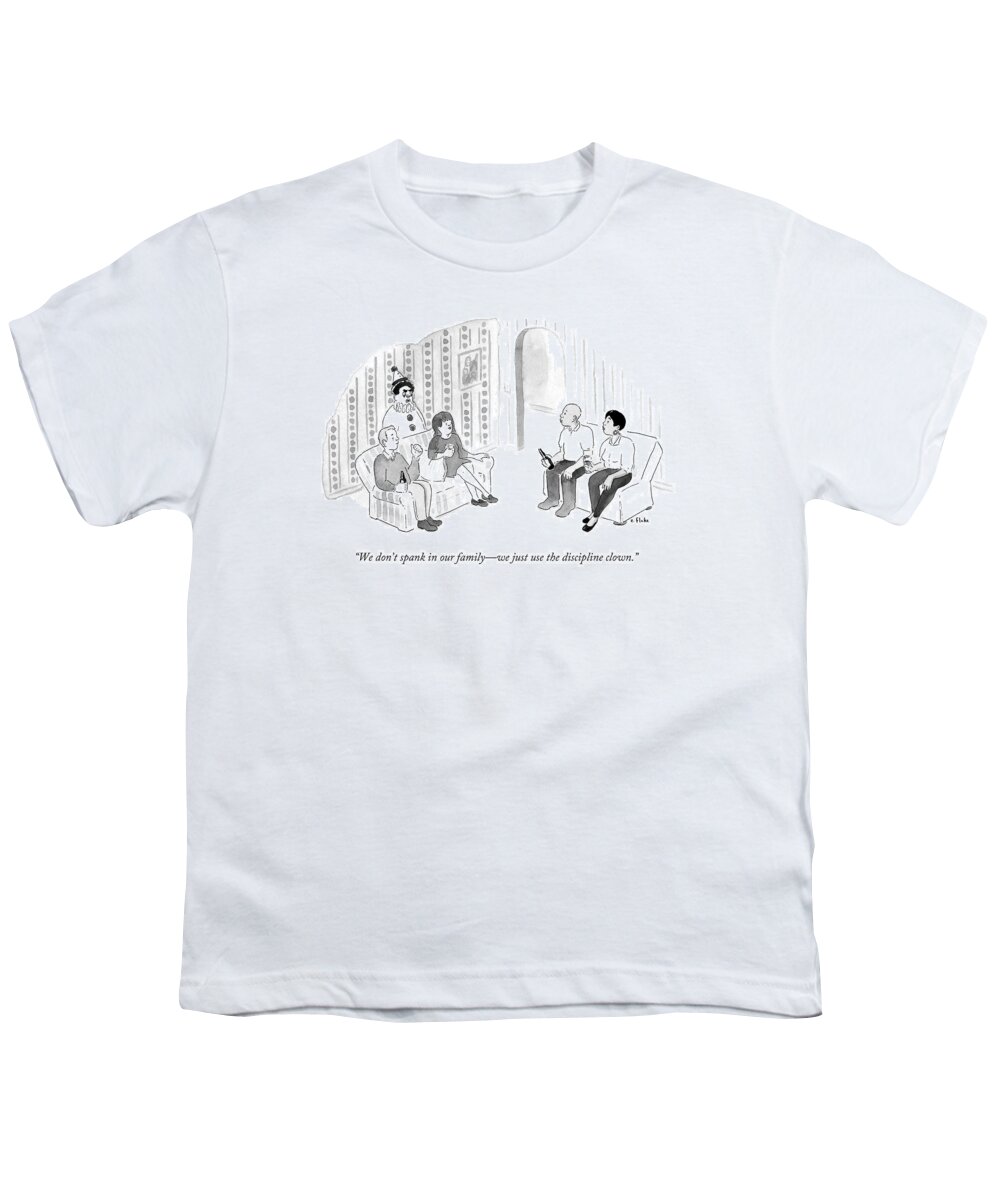 Punishment Youth T-Shirt featuring the drawing A Couple On A Couch Gesturing To The Terrifying by Emily Flake