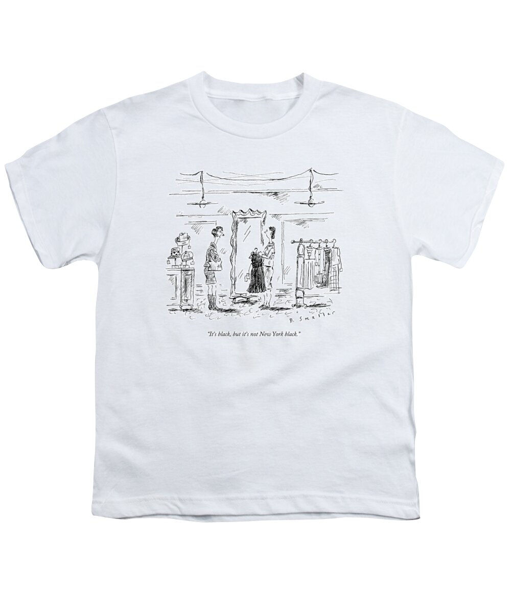 Style Youth T-Shirt featuring the drawing A Customer In A Dress Shop Speaks To A Saleswoman by Barbara Smaller