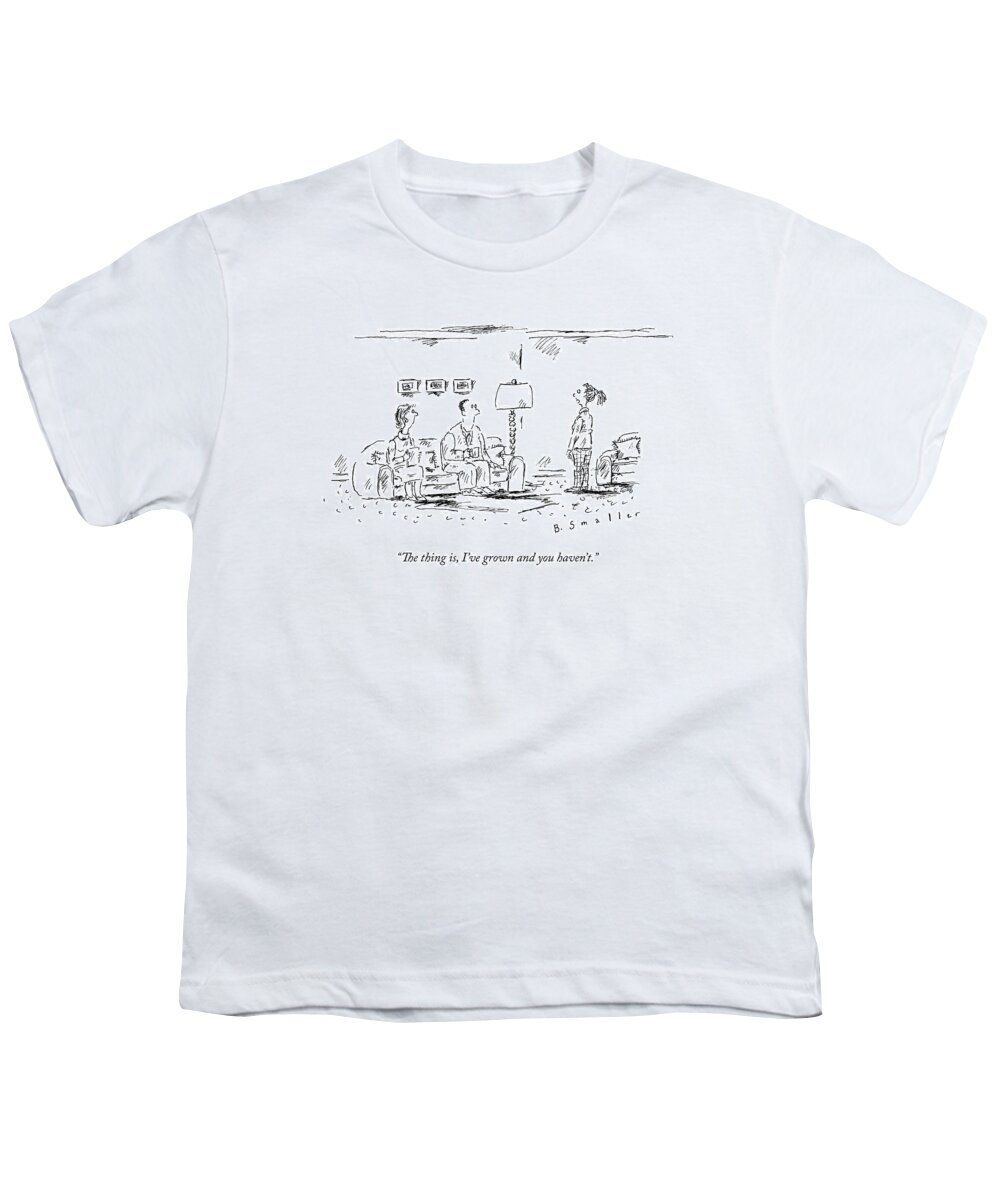 Parenting Youth T-Shirt featuring the drawing A Daughter Talks To Her Parents by Barbara Smaller
