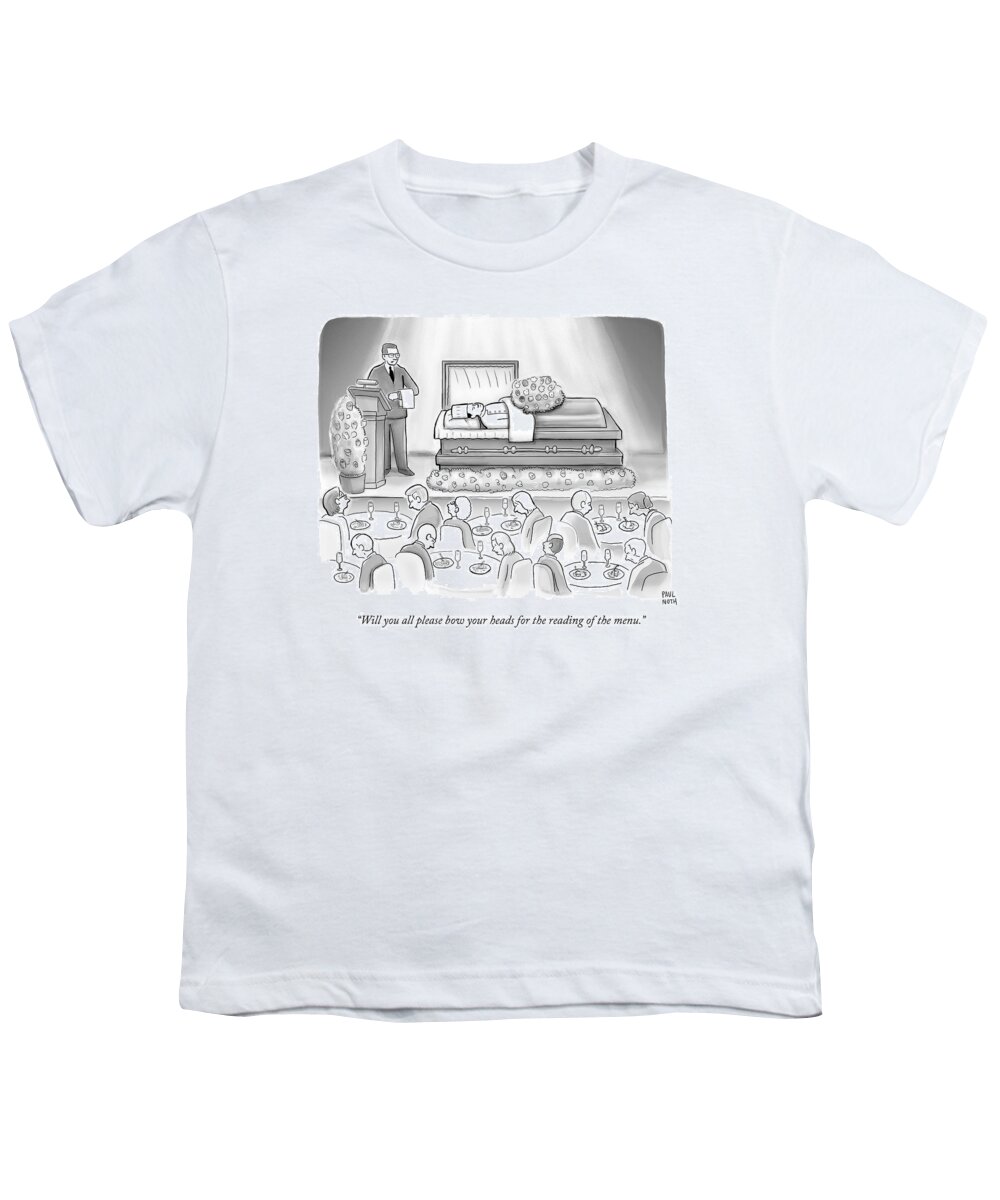 Cctk Youth T-Shirt featuring the drawing A Dead Chef Is In A Casket And A Bunch Of People by Paul Noth
