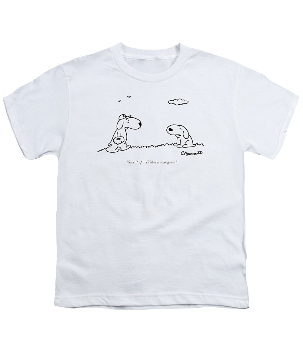 Dogs Youth T-Shirt featuring the drawing A Dog Talks To Another Dog Wearing Baseball Gear by Charles Barsotti