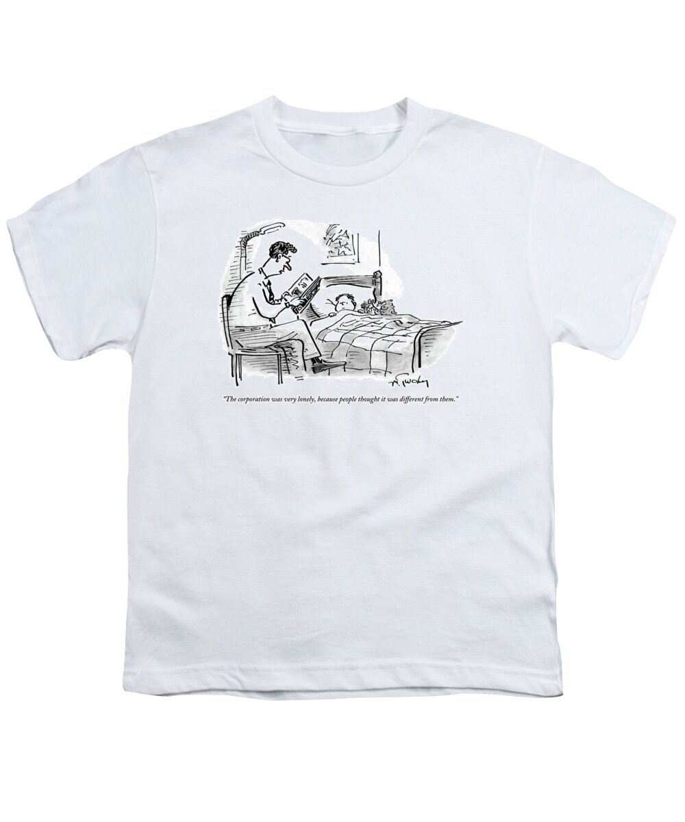 #condenastnewyorkercartoon Youth T-Shirt featuring the drawing A Father Tucks His Son Into Bed With A Bedtime by Mike Twohy