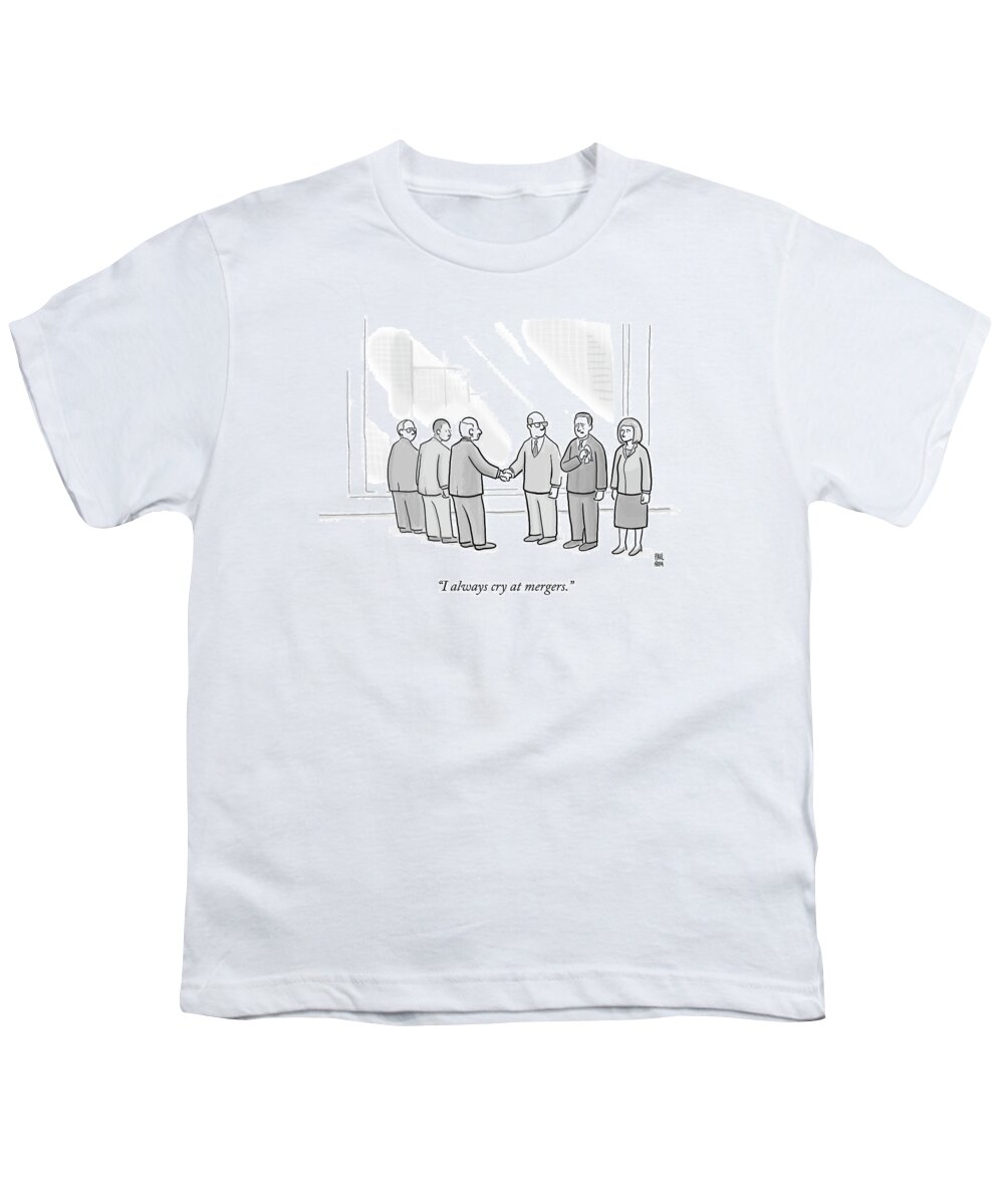 Business Youth T-Shirt featuring the drawing A Group Of People In A Boardroom Watch As Two Men by Paul Noth