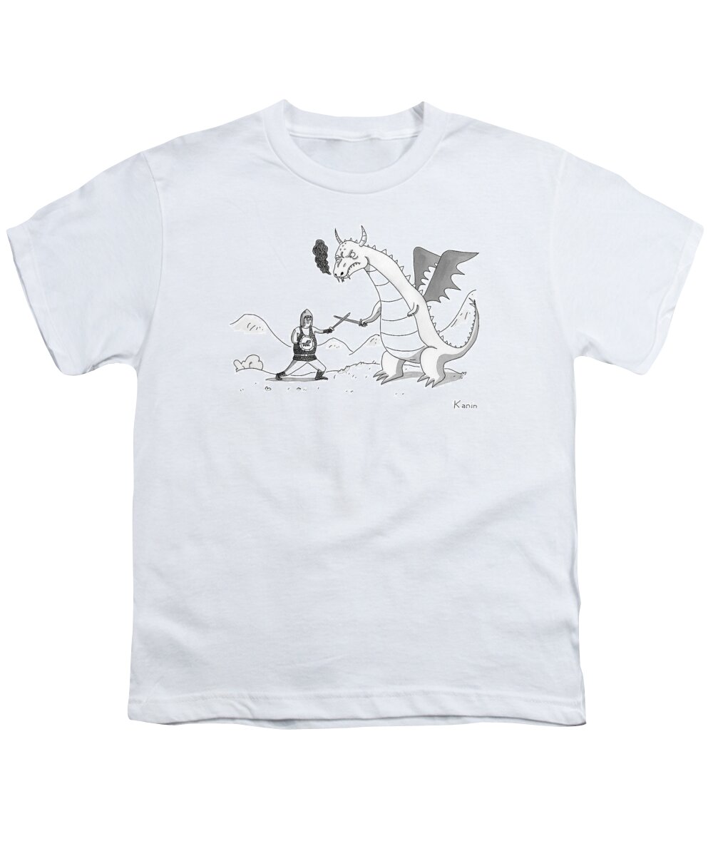 Cctk Youth T-Shirt featuring the drawing A Knight And A Dragon by Zachary Kanin