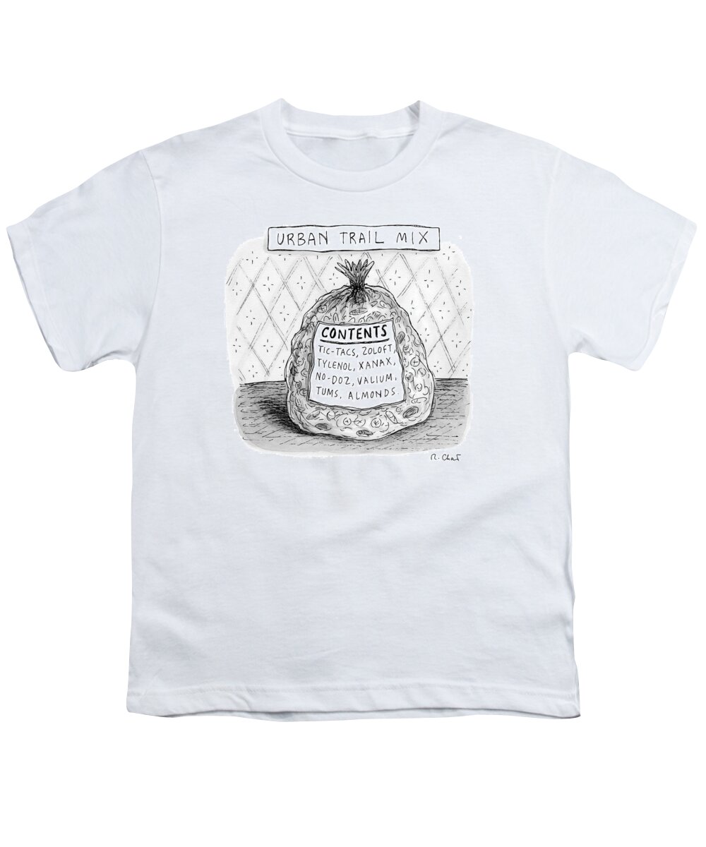 Bag Youth T-Shirt featuring the drawing Urban Trail Mix by Roz Chast
