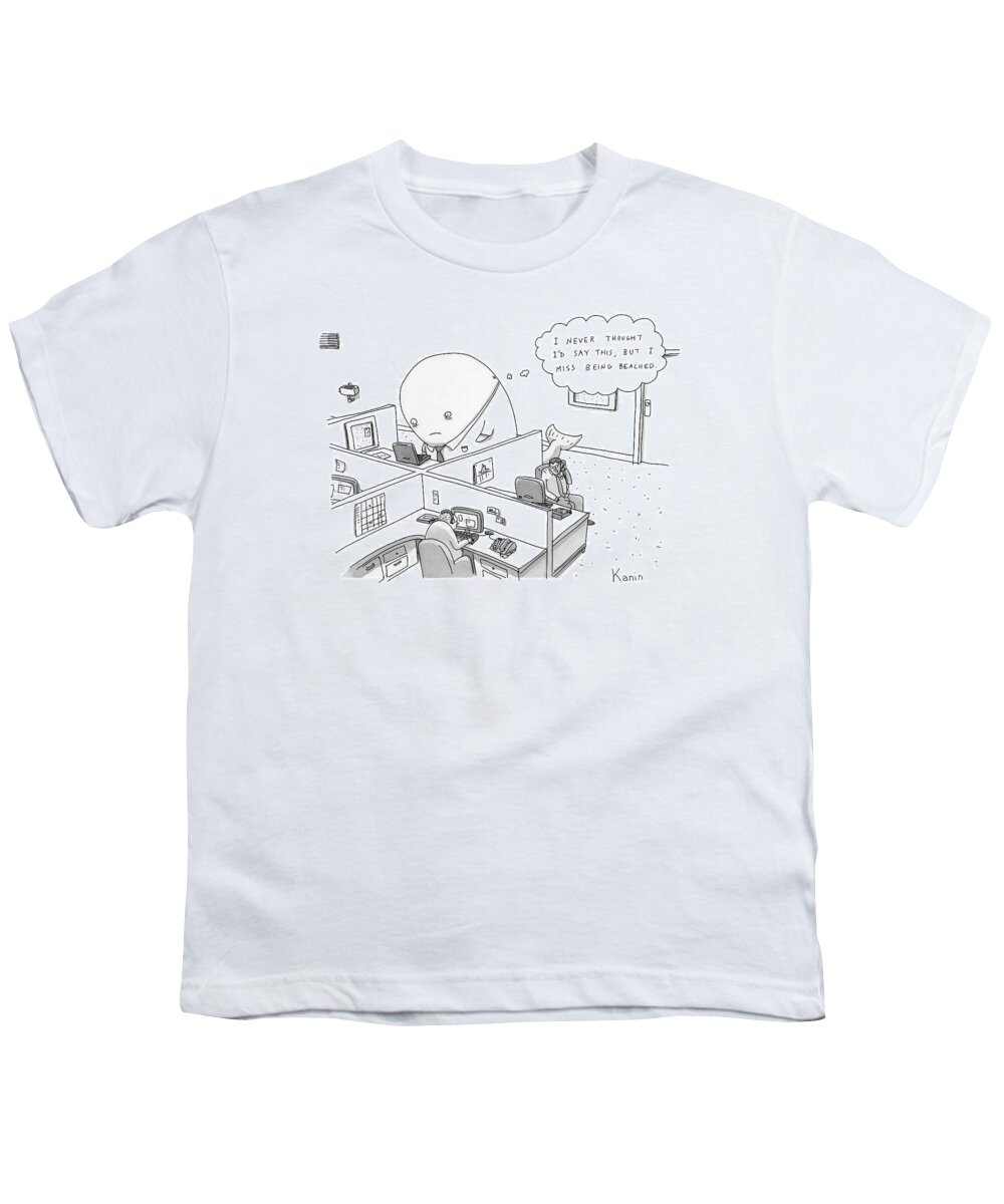 Captionless Whales Youth T-Shirt featuring the drawing A Large Whale In A Shirt And Tie Sits In An by Zachary Kanin