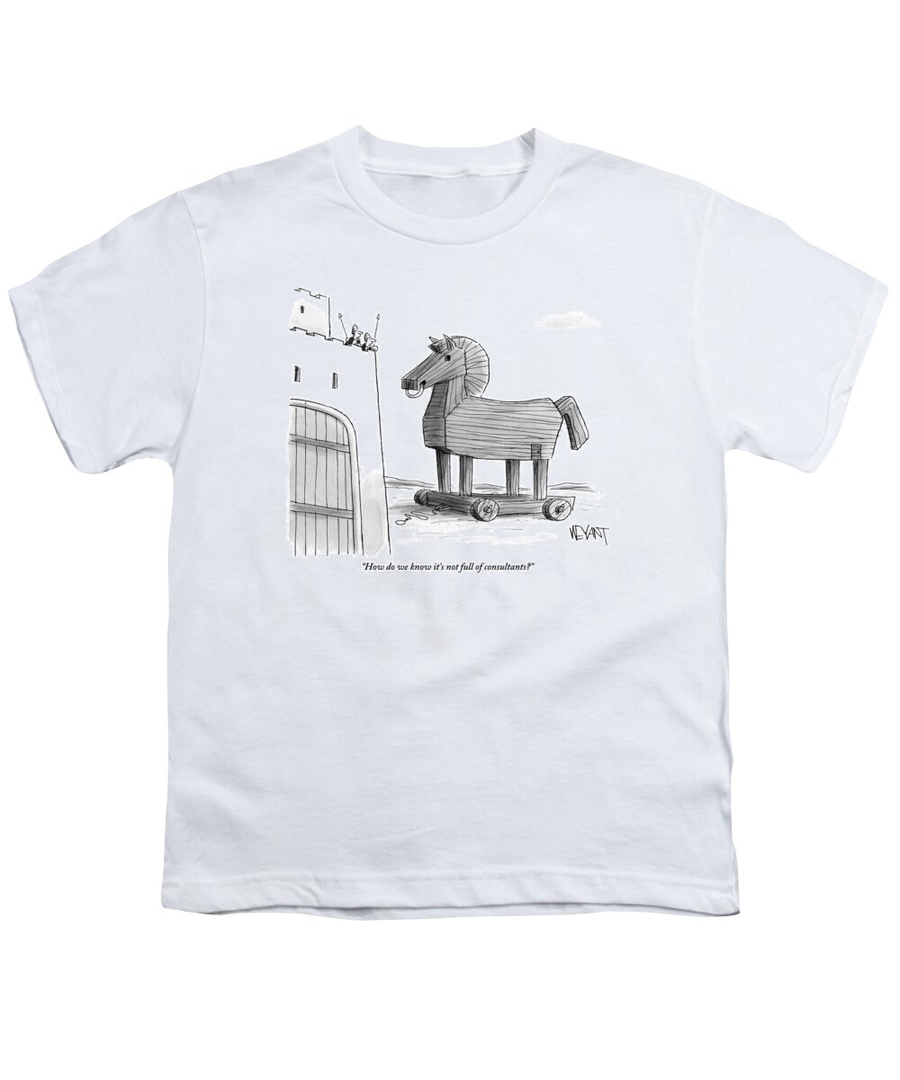 Consultants Youth T-Shirt featuring the drawing A Large Wooden Horse by Christopher Weyant