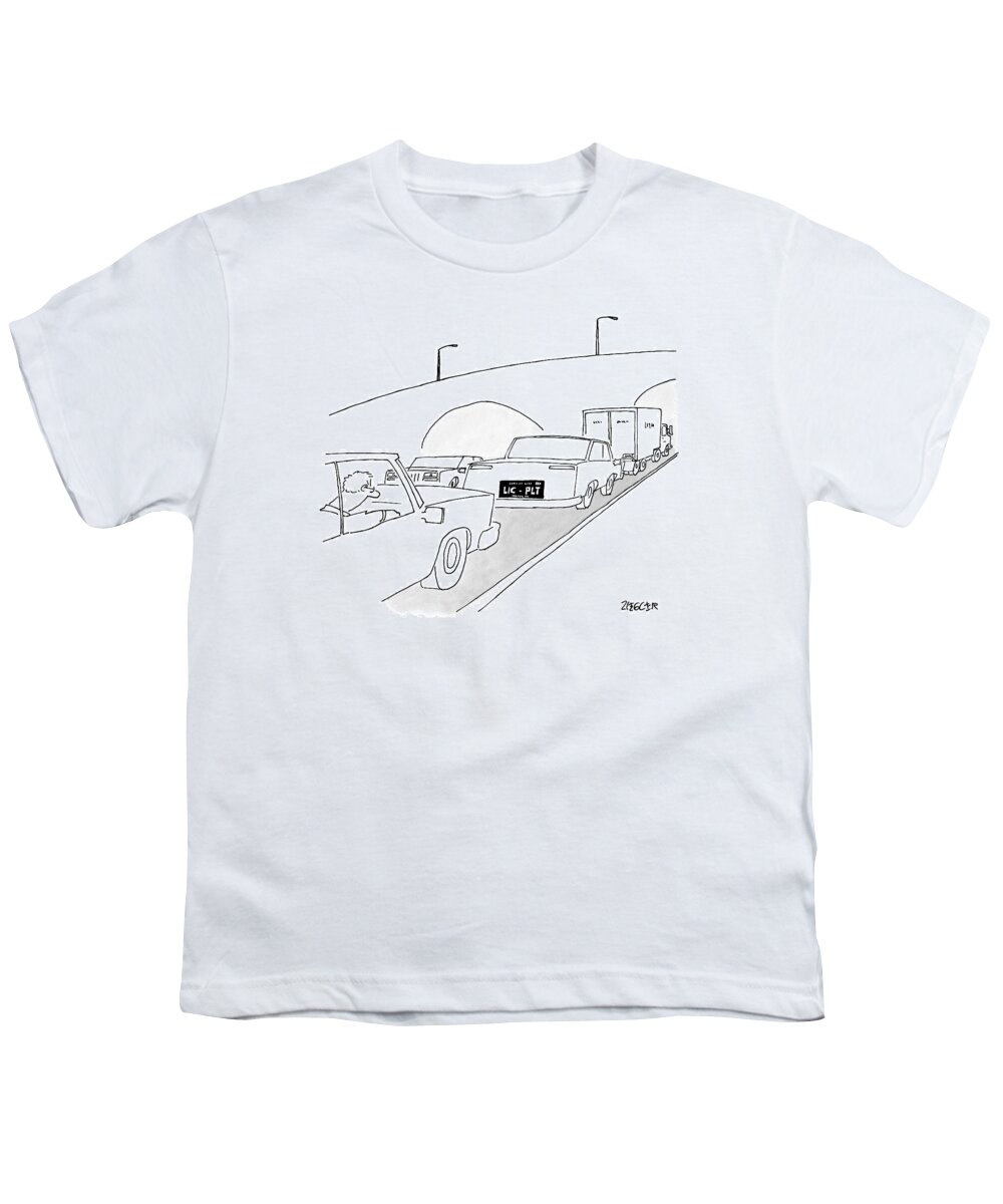 Captionless Youth T-Shirt featuring the drawing A License Plate That Reads 
Lic-plt by Jack Ziegler