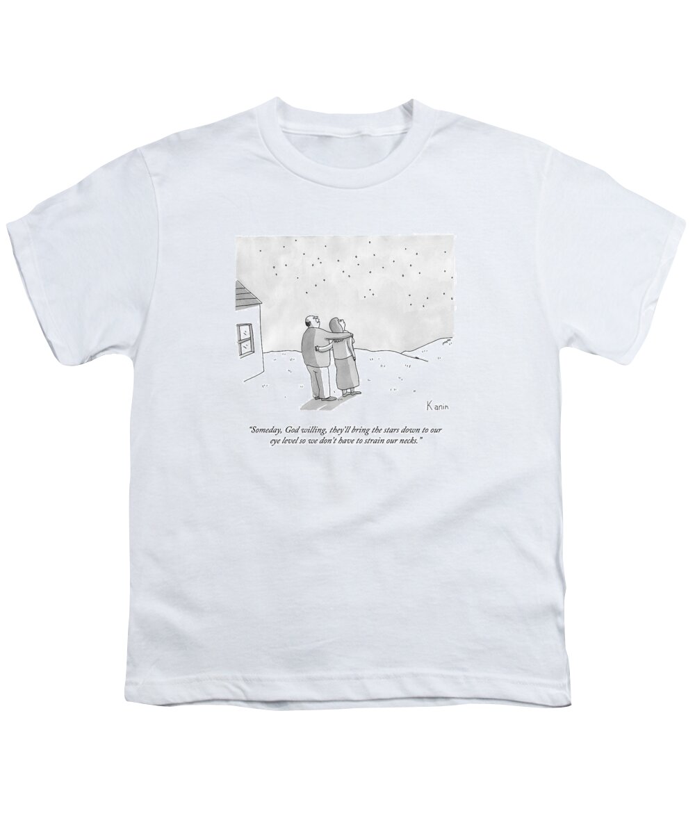 Stargaze Youth T-Shirt featuring the drawing A Man And A Woman Look At The Stars On Their Lawn by Zachary Kanin
