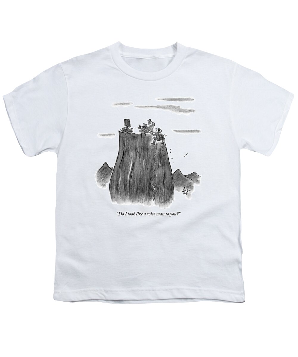 Couch Potato Youth T-Shirt featuring the drawing A Man Climbs To The Top Of A Mountain Only by Frank Cotham
