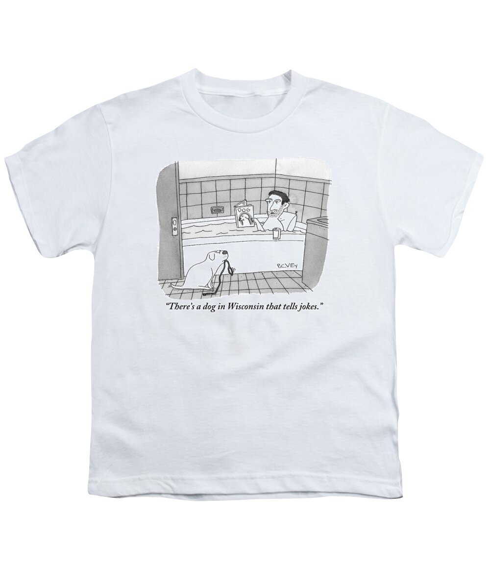 Bathtub Youth T-Shirt featuring the drawing A Man Is Taking A Bath While Reading A Dog by Peter C. Vey