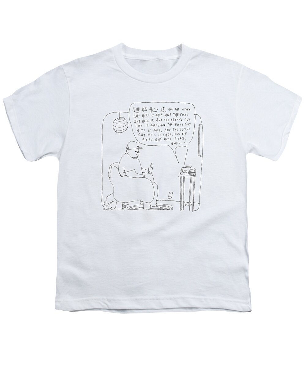 Captionless Youth T-Shirt featuring the drawing A Man Listens To The Radio by Liana Finck