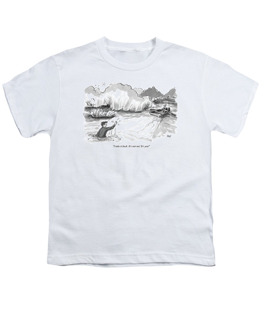 Relationships Youth T-Shirt featuring the drawing A Man Marooned In A Marsh Shouts by Carolita Johnson