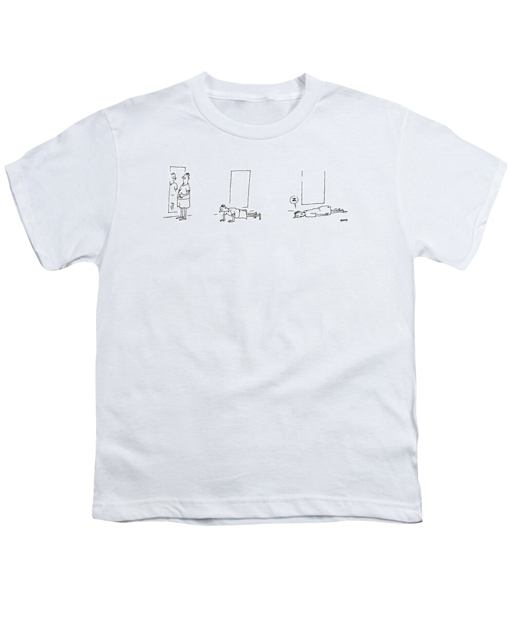 A Man Notices He Is Overweight In A Mirror. He Tries To Do Pushups. But Falls Asleep. Captionless
132380 Youth T-Shirt featuring the drawing A Man Notices He Is Overweight In A Mirror by George Booth