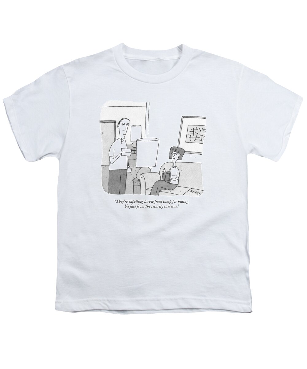 Privacy Youth T-Shirt featuring the drawing A Man Reads A Letter Aloud To His Wife by Peter C. Vey