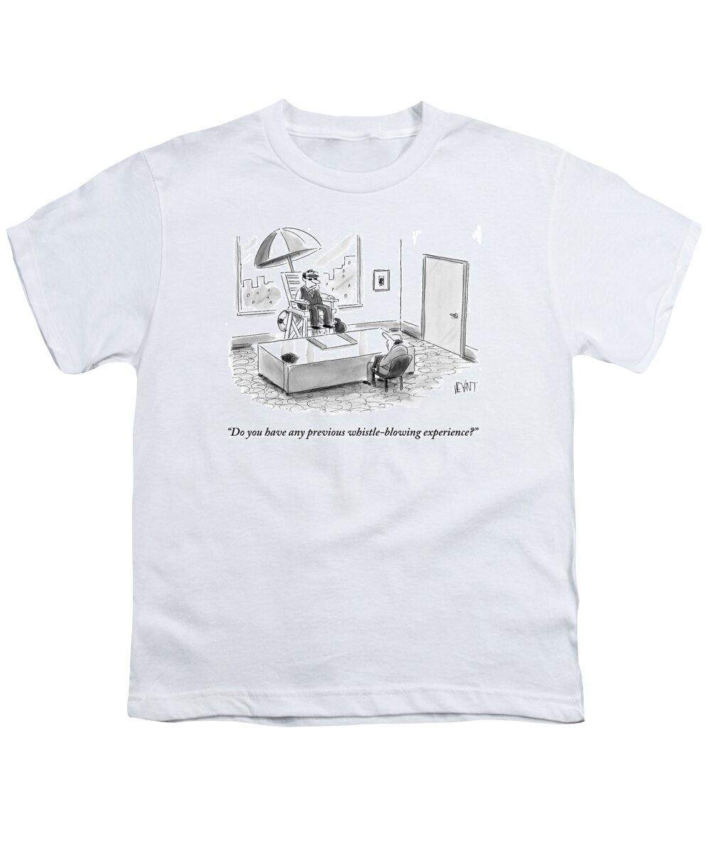 Lifeguards Youth T-Shirt featuring the drawing A Man Sits In A Tall Lifeguard Chair by Christopher Weyant