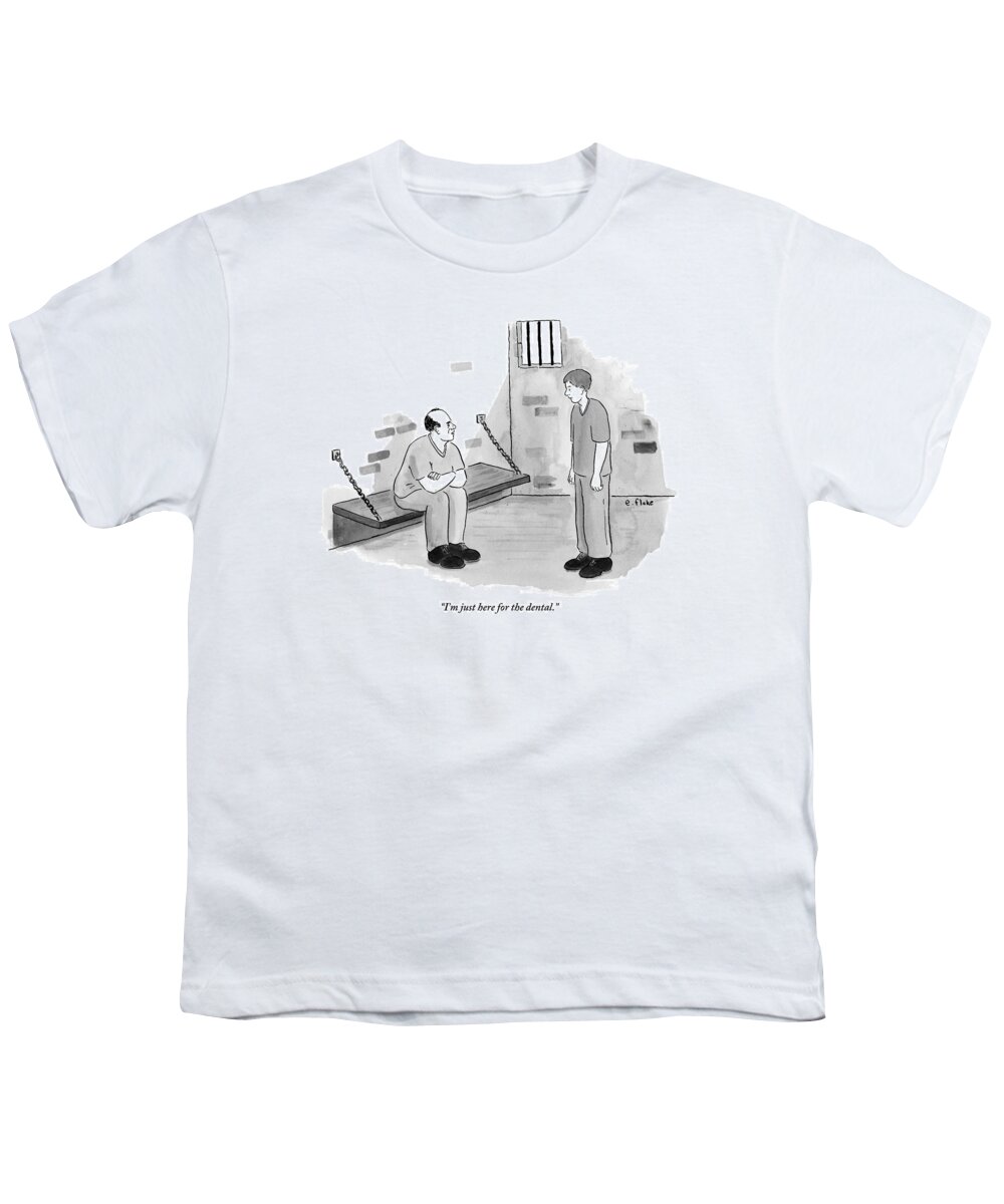 Prisons Youth T-Shirt featuring the drawing A Man Sitting In A Jail Cell With His Arms Folded by Emily Flake