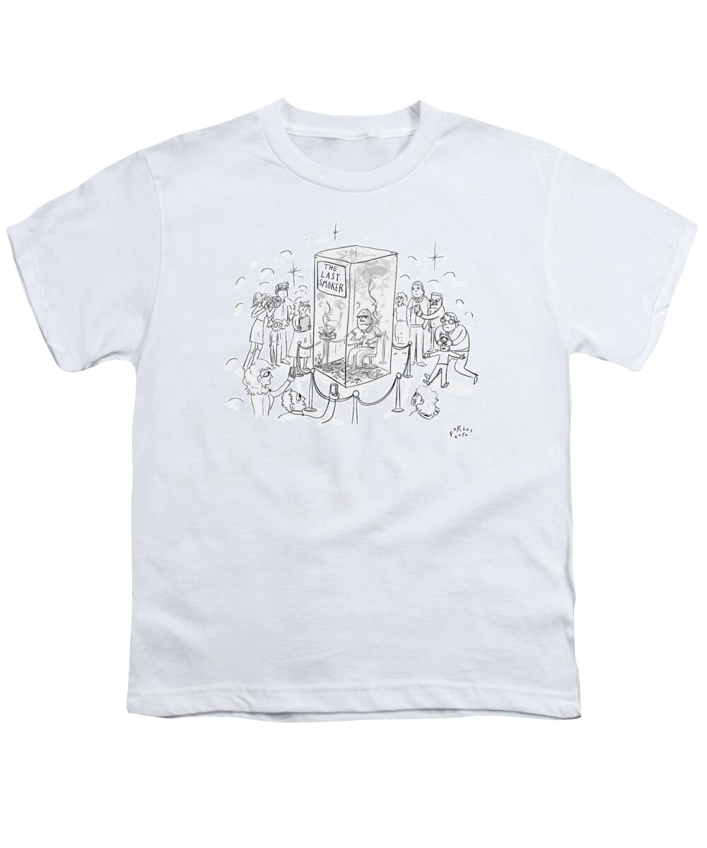 Captionless Youth T-Shirt featuring the drawing A Man Smokes Cigarettes In A Glass Box by Farley Katz