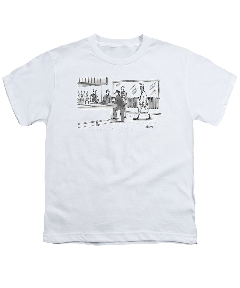 Duck Youth T-Shirt featuring the drawing A Man Walks Into A Bar Wearing Boxers With A Duck by Tom Cheney