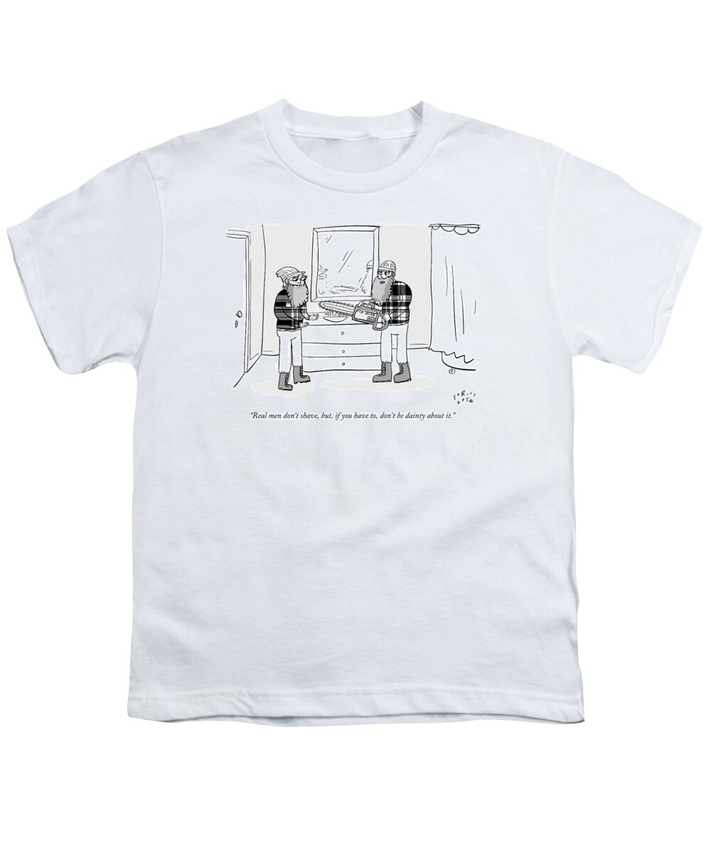 Beard Youth T-Shirt featuring the drawing A Man With A Long Beard Hands A Chain-saw by Farley Katz