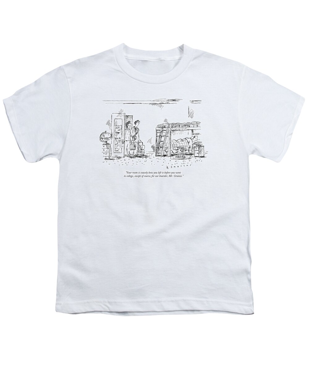 Student Youth T-Shirt featuring the drawing A Mother Showing Her Son His Old Room by Barbara Smaller