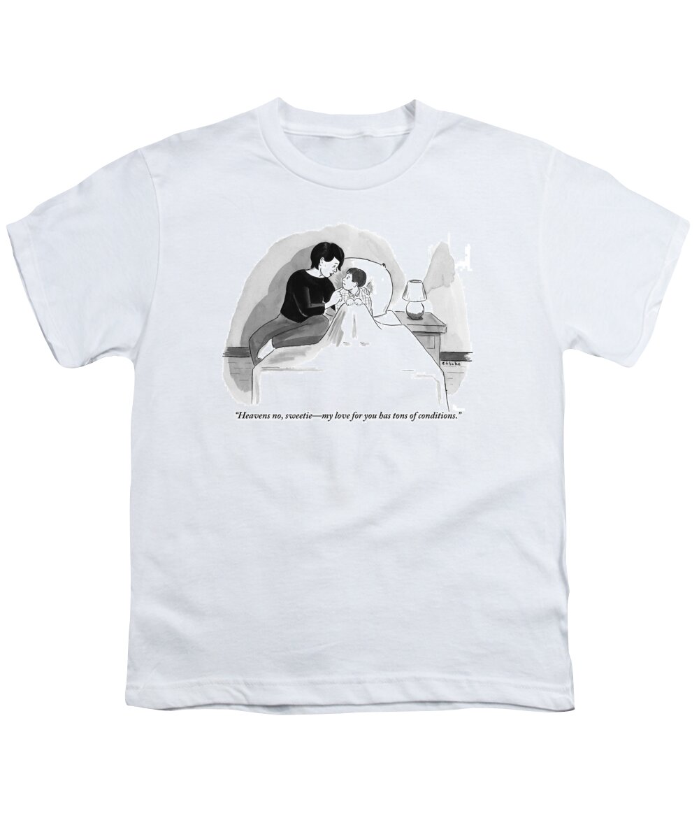 Mothers Youth T-Shirt featuring the drawing A Mother Sits Next To Her Young Son Who by Emily Flake