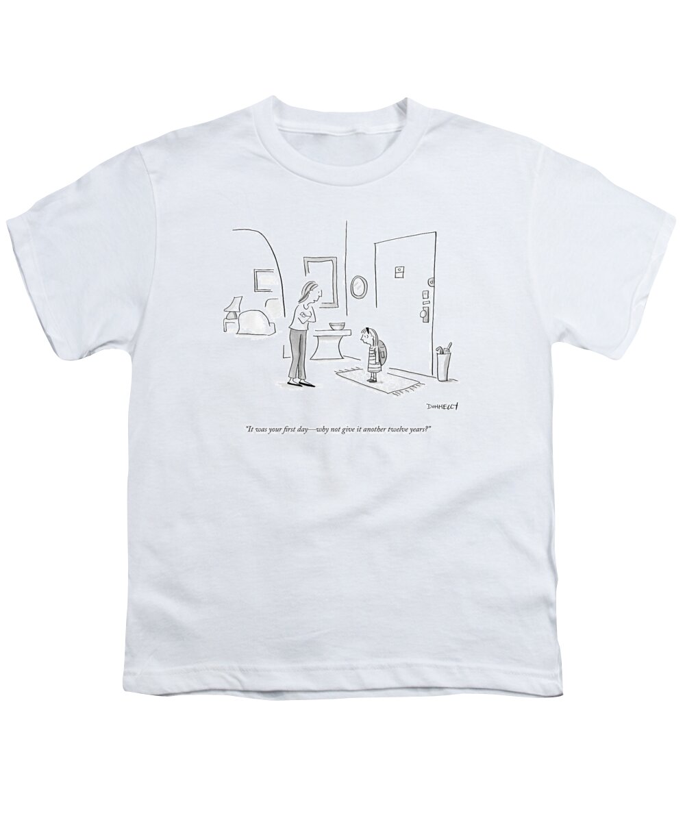 School Youth T-Shirt featuring the drawing A Mother Talks To Her Daughter by Liza Donnelly