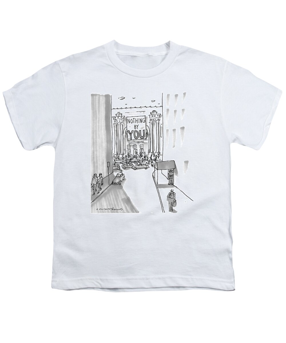Captionless Youth T-Shirt featuring the drawing A Museum With A Sign. Captionless by Michael Crawford