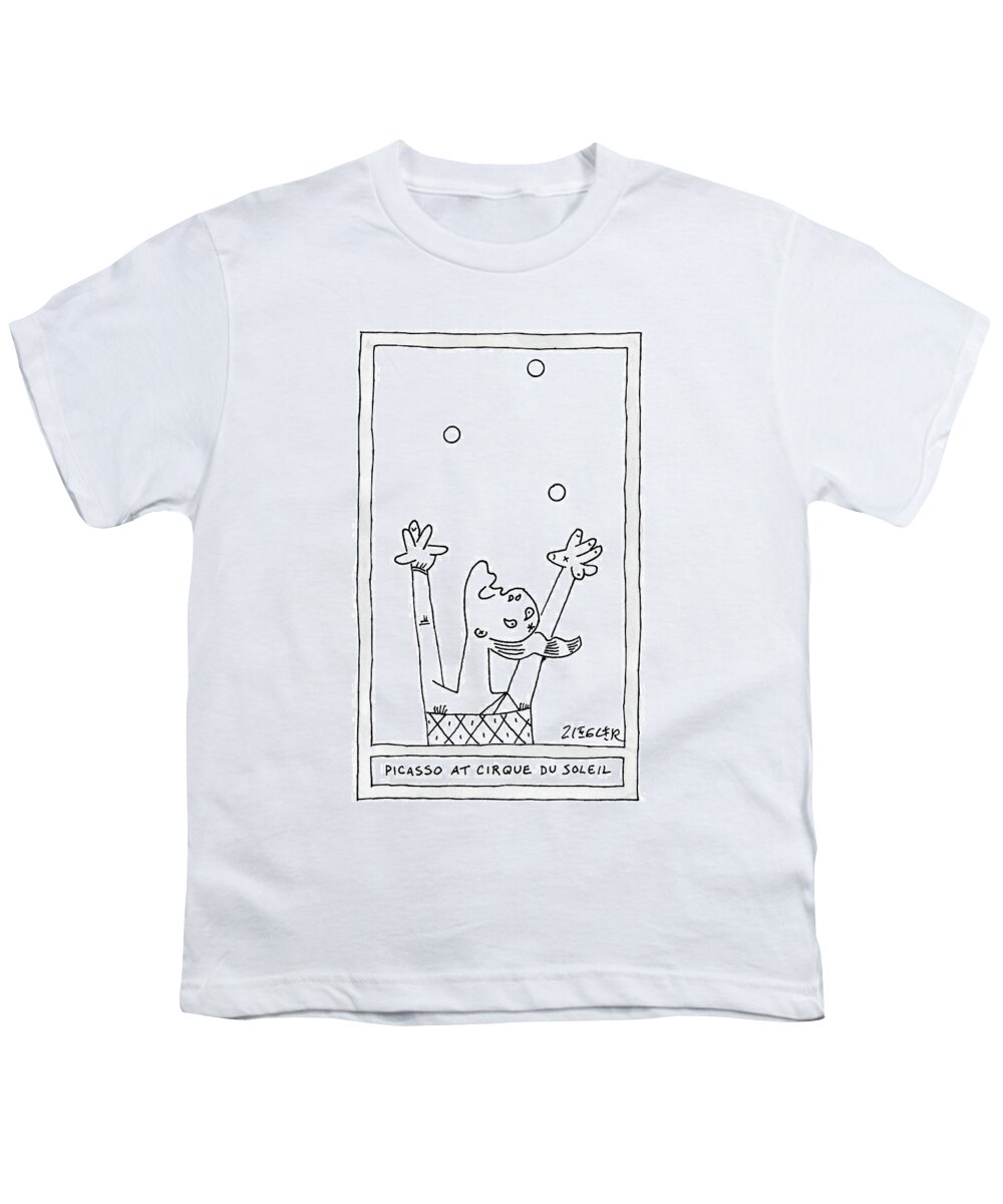 Captionless Youth T-Shirt featuring the drawing A Picasso Painting Parody Of A Deconstructed by Jack Ziegler