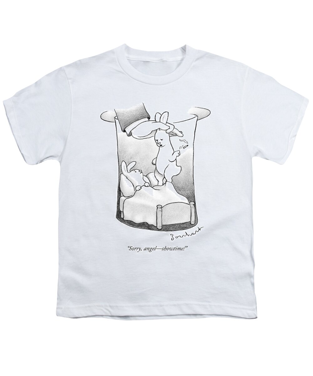 Rabbit Youth T-Shirt featuring the drawing A Rabbit Is Being Pulled Out Of A Hat by David Borchart