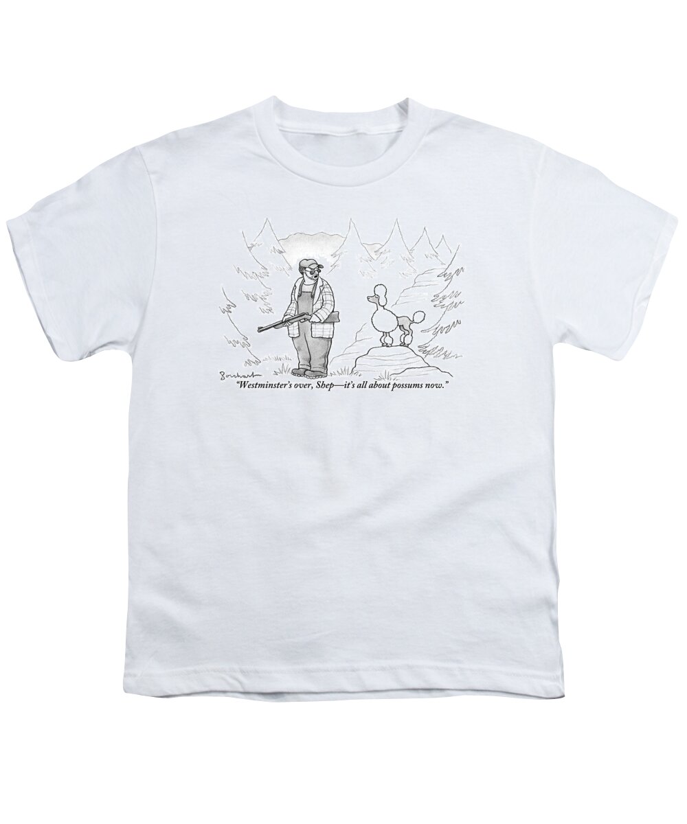 Hunting Youth T-Shirt featuring the drawing A Rough-looking Man Holding A Shotgun Speaks by David Borchart