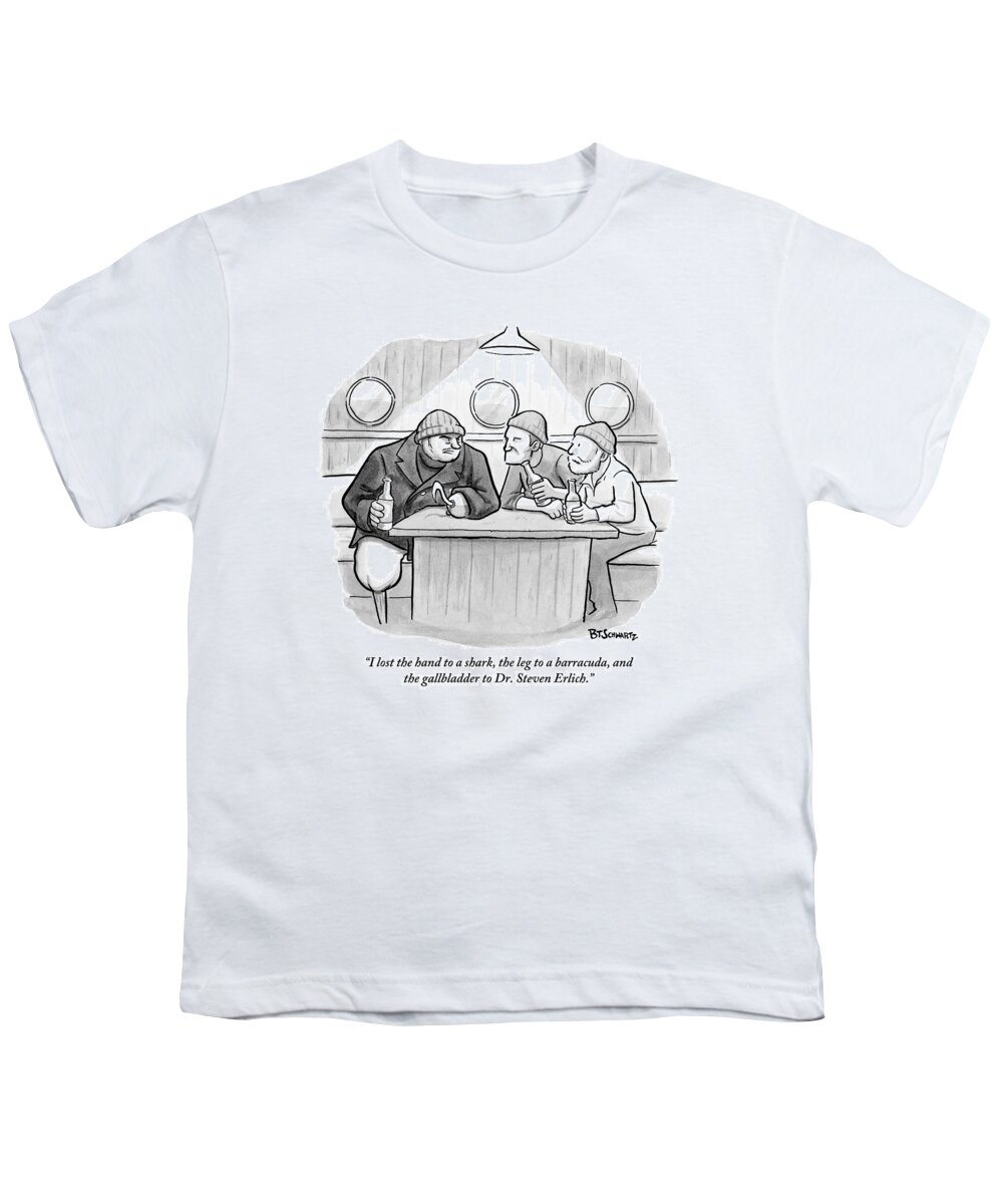 Sailor Youth T-Shirt featuring the drawing A Sailor With A Hook by Benjamin Schwartz