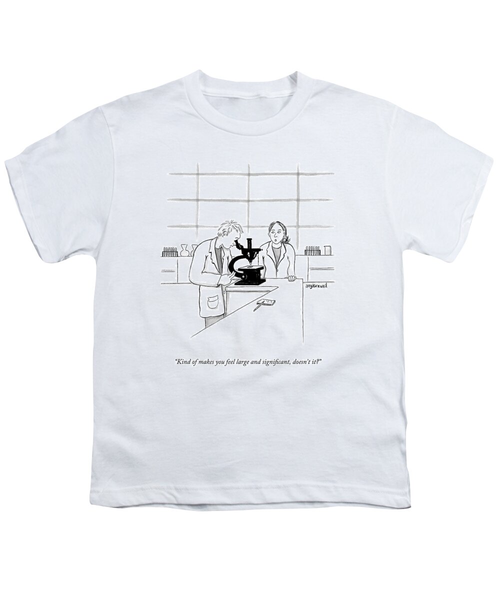Science Youth T-Shirt featuring the drawing A Scientist Looking Into A Microscope by Amy Kurzweil