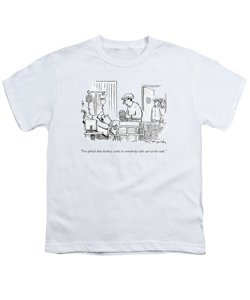 Health Youth T-Shirt featuring the drawing A Surgeon Talks To A Sick Patient In A Hospital by Mike Twohy