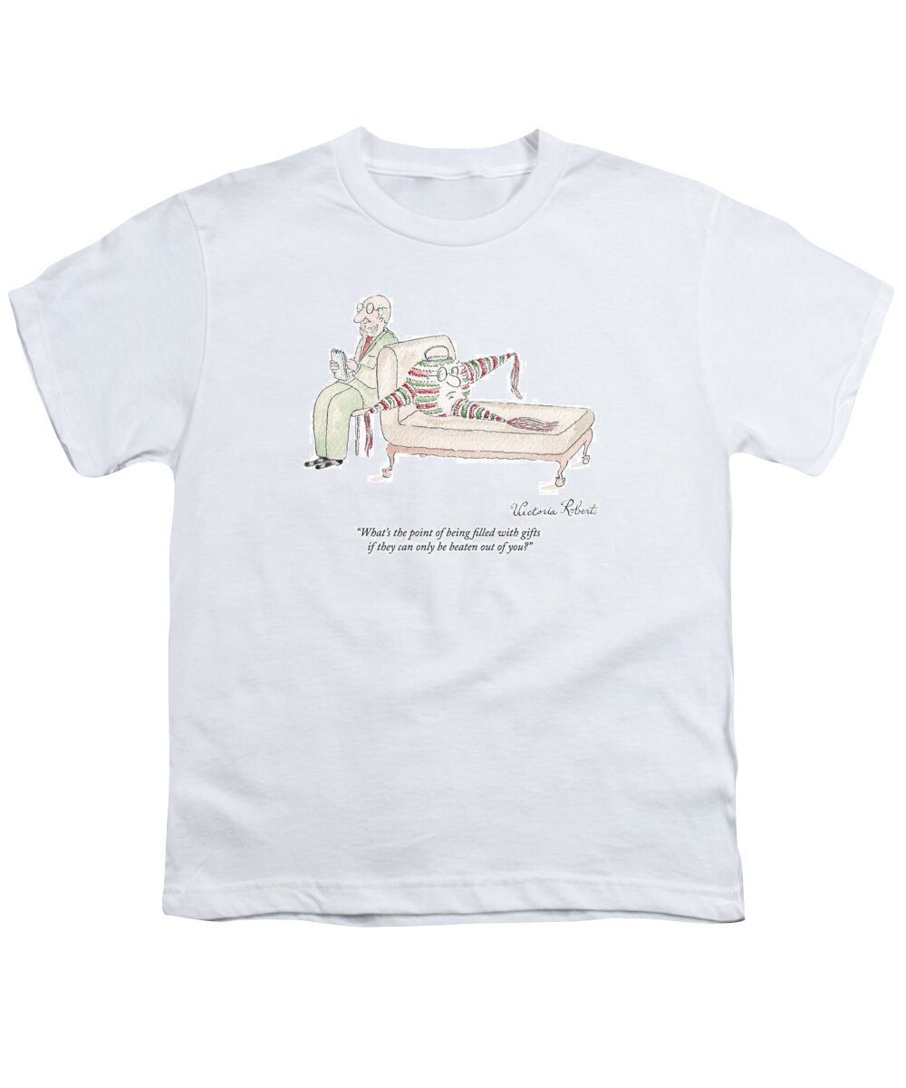 Pinata Youth T-Shirt featuring the drawing A Therapist Listens To A Pinata Patient by Victoria Roberts