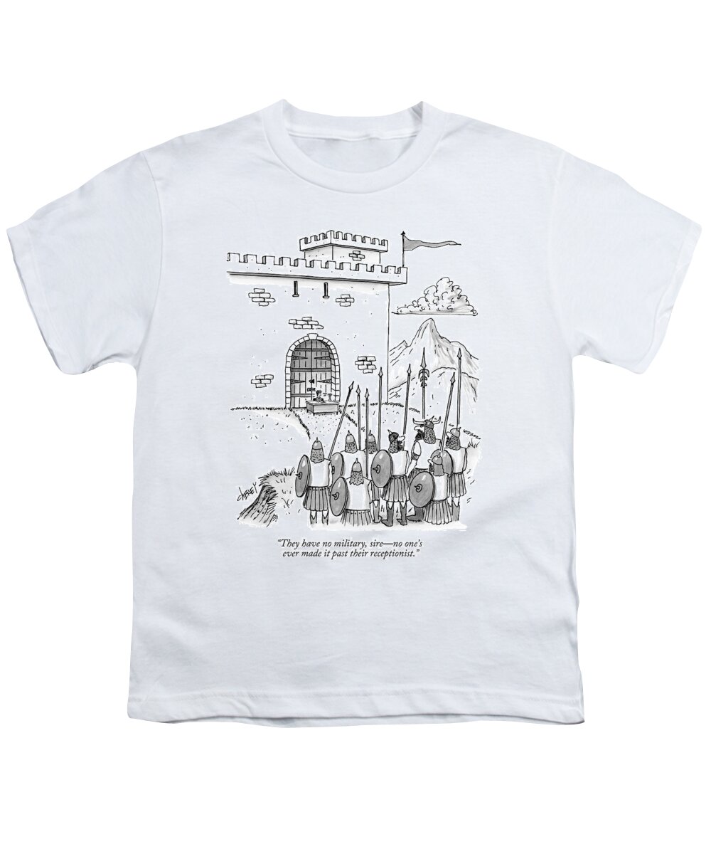 Castle Youth T-Shirt featuring the drawing A Viking Army Stands Before A Castle Gate Where by Tom Cheney