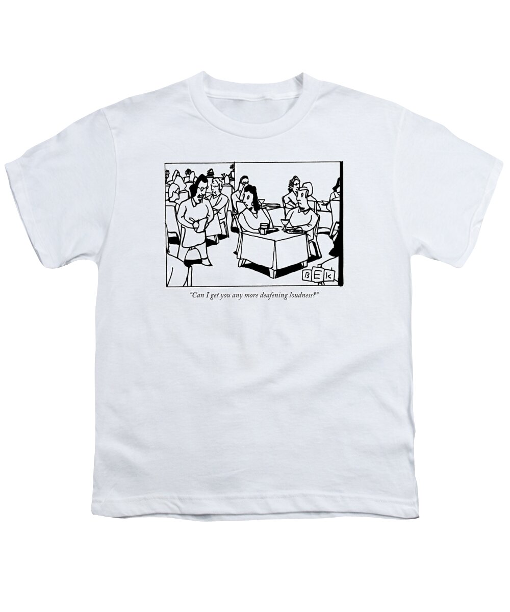 Couple Youth T-Shirt featuring the drawing A Waitress In A Crowded Restaurant Addresses by Bruce Eric Kaplan
