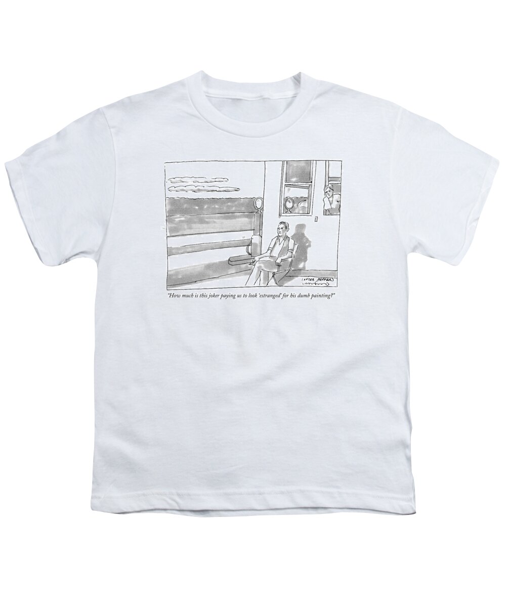 Edward Hopper Youth T-Shirt featuring the drawing A Woman In A Window Speaks To A Man Sitting by Michael Crawford
