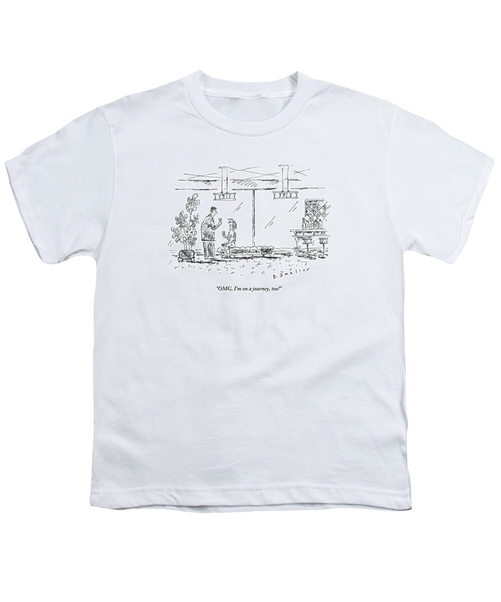 Pick-up Lines Youth T-Shirt featuring the drawing A Woman On A Couch At An Upscale Bar Talks by Barbara Smaller